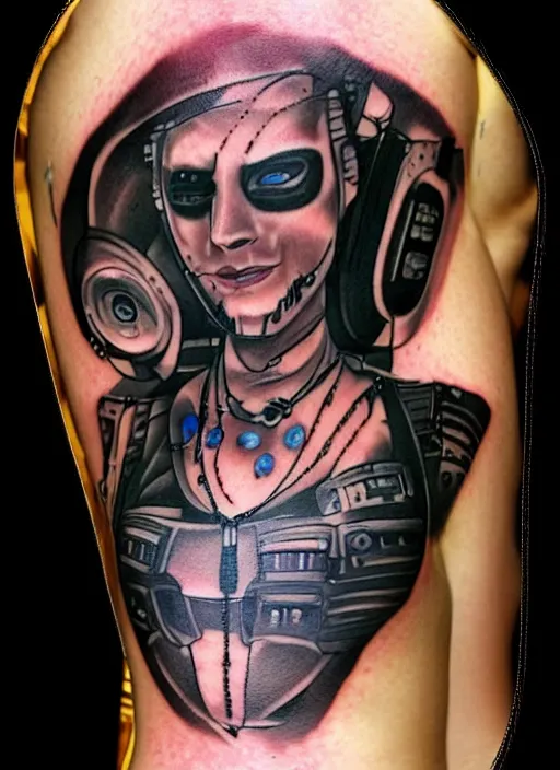 Image similar to tattoo of a cyberpunk female