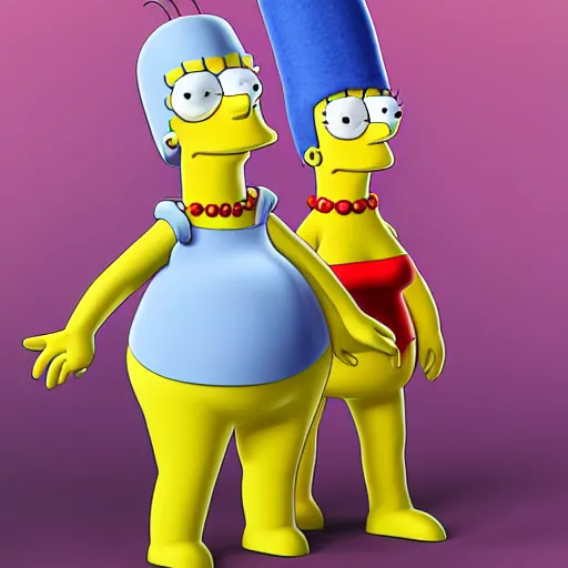 Image similar to christina hendricks as the simpsons characters, 3 d render, blender,