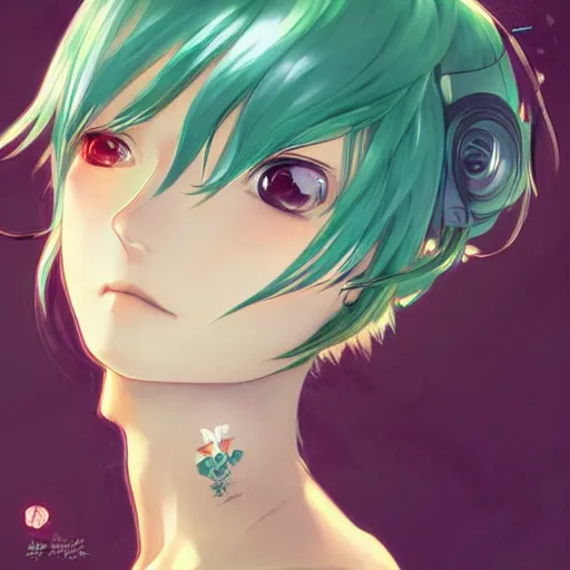 Image similar to hatsune miku short hair, anime style, hyper detailed, light green dress, illustration, digital painting, art by artgerm and greg rutkowski and alphonse mucha, high delicate defined details, anime stylized, highly detailed, realistic, sharp focus, styled by rhads