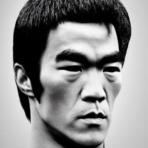 Prompt: kodak portra 4 0 0 photp of portrait of bruce lee, think different poster, highly detailed, symmetry, octane render