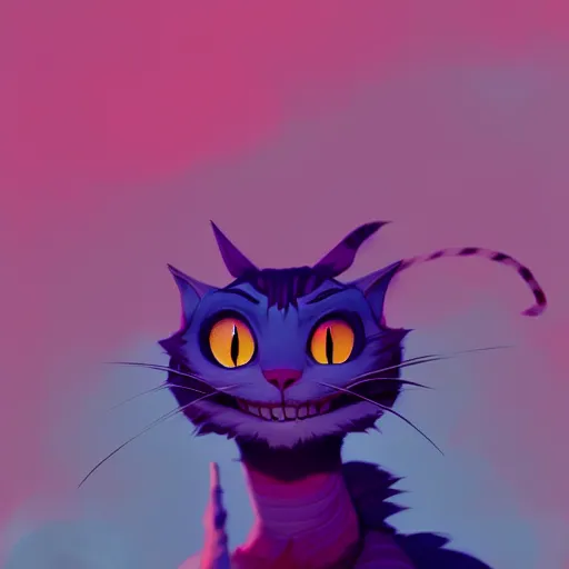 Image similar to cheshire cat by cory loftis and goro fujita and atey ghailan and makoto shinkai, exquisite lighting, art, very coherent, plain background, trending on artstation