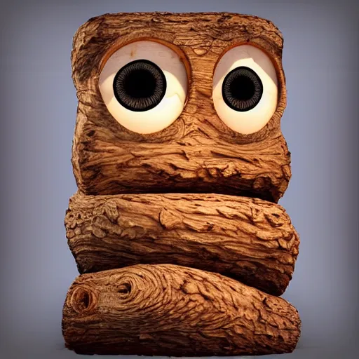 Image similar to anthropomorphic wooden log sleeping, pixar style