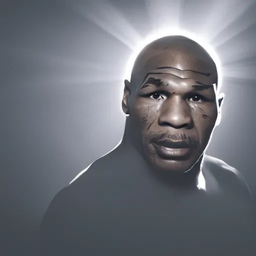 Image similar to a still of mike tyson, cinematic, 4 k, god rays through fog