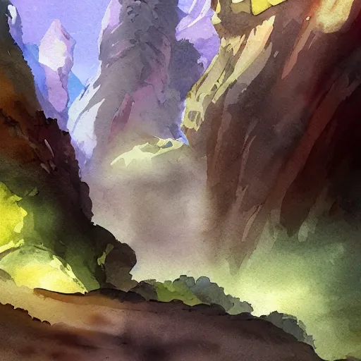 Image similar to cave in mountain paved, botanic watercolors, iridescent, 8 k, realistic shaded, fine details, artstation, italian, iron gate