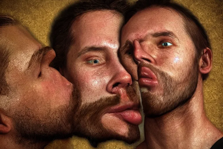 Image similar to a hyperrealistic photograph of moistcr1tikal kissing moistcr1tikal, love, artstation, deviantart, flickr, 8k, 70mm, face enhance, highly detailed, golden ratio
