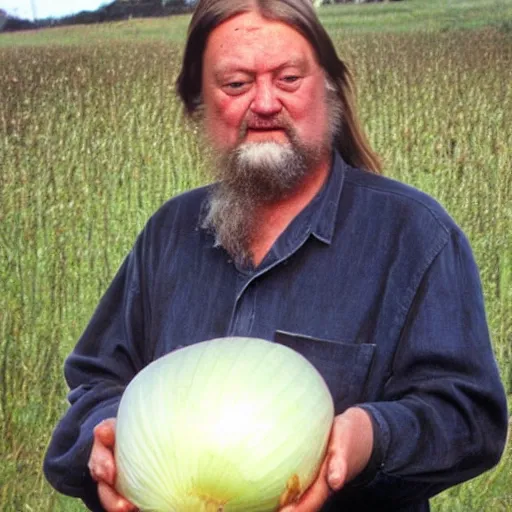 Image similar to robert wyatt holding a great big onion