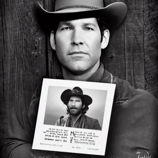 Prompt: paul rudd, wild west wanted poster, vintage photography, b & w.