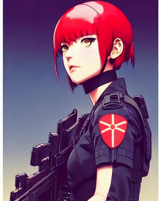 Image similar to soldier in riot gear | very very anime!!!, fine - face, audrey plaza, realistic shaded perfect face, fine details. anime. realistic shaded lighting poster by ilya kuvshinov katsuhiro otomo ghost - in - the - shell, magali villeneuve, artgerm, jeremy lipkin and michael garmash and rob rey