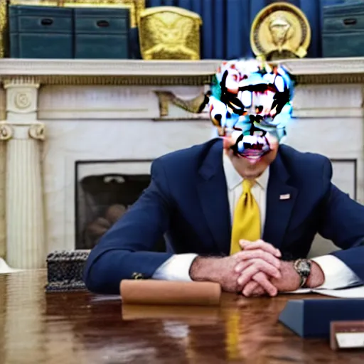 Image similar to photo of Joe Biden wearing bunny ears in the oval office, press release