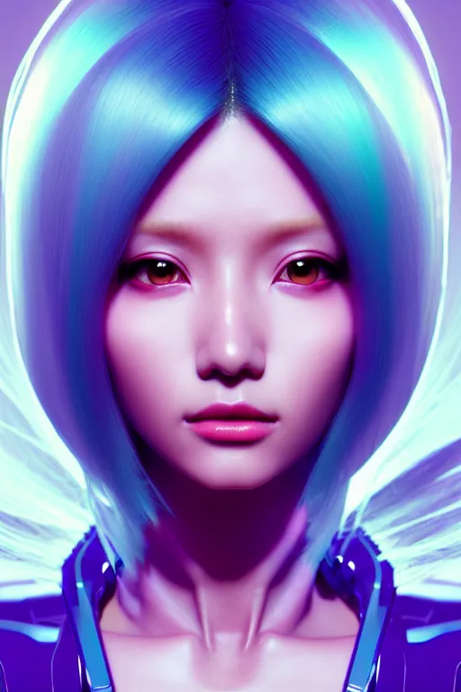 Prompt: portrait of a sci fi woman with mecha implants with flowing long pastel colored realistic hair like from a shampoo commercial, sana from twice, by ilya kuvshinov, wlop, artgerm, yasutomo oka, yuumei, rendered in redshift octane, digital art dynamic dramatic lighting, bokeh, imagine fx,