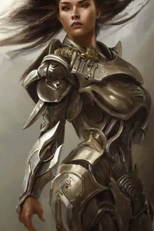 Prompt: a professional painting of an attractive young female clothed in military armor, olive skin, long dark hair, beautiful bone structure, symmetrical facial features, intricate, elegant, digital painting, concept art, smooth, sharp focus, illustration, from StarCraft by Ruan Jia and Mandy Jurgens and Artgerm and William-Adolphe Bouguerea