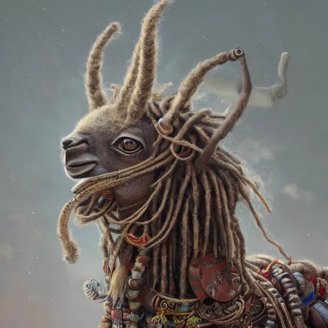 Image similar to llama with dreadlocks, by mandy jurgens, ernst haeckel, james jean, scifi