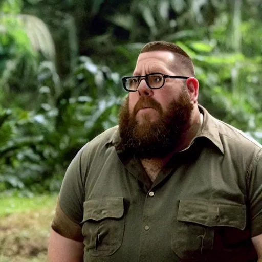 Image similar to a screen still of nick frost in jumanji.