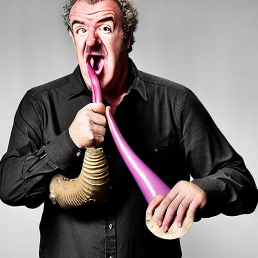 Image similar to Jeremy Clarkson with a mouth shaped as a horn.