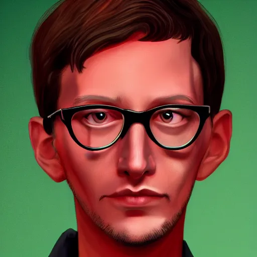 Prompt: portrait of Neil Cicierega looking forward holding his cat, serious facial expression, digital artwork, highly detailed, trending on artstation, red colors, dark, dreamlike, mystical, red lights, contrast