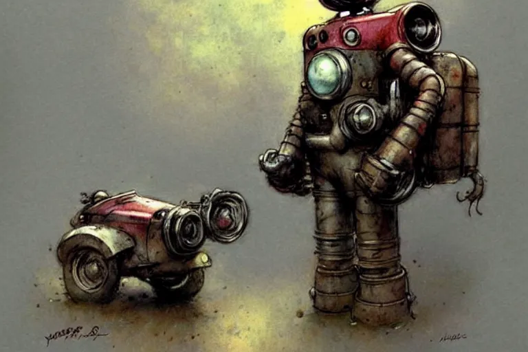 Image similar to adventurer ( ( ( ( ( 1 9 5 0 s retro future robot android rat hero wagon. muted colors. ) ) ) ) ) by jean baptiste monge!!!!!!!!!!!!!!!!!!!!!!!!! chrome red