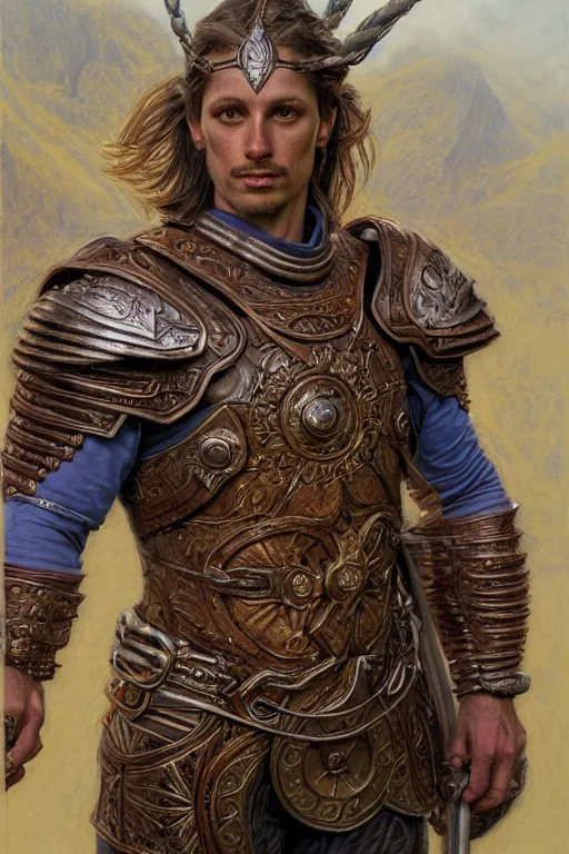 Image similar to full - body portrait of a running warrior, male, breastplate, magical, high fantasy, d & d, by donato giancola, face details, extremely detailed, digital illustration