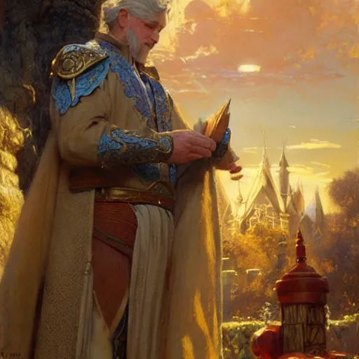 Prompt: stunning male master wizard building a castle with his magic, highly detailed painting by gaston bussiere, craig mullins, j. c. leyendecker, 8 k