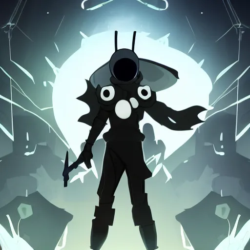 Image similar to poster soldier in trench coat looking up at crystal, hyperlight drifter, black color smoke, black rock shooter, wallpaper, hollow knight