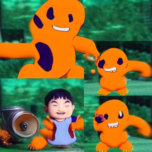 Image similar to 9 0 s cgi, cute character, shin chan, charmander, committing a crime