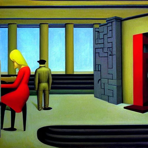 Prompt: isometric maze by pj crook, edward hopper