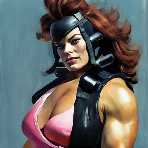 Prompt: greg manchess portrait of margot robbie as thick female bodybuilder zarya from overwatch, epic grimdark, fantasy, medium shot, asymmetrical, profile picture, organic painting, sunny day, matte painting, bold shapes, hard edges, street art, trending on artstation, by huang guangjian and gil elvgren and sachin teng