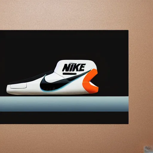 Image similar to retro futuristic Nike Space Hippie x Off-white sneakers by syd mead, matte painting, geometric shapes