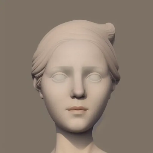 Prompt: a portrait of a marble statue woman, in the style of constantin brancusi and wes anderson, kawaii style, detailed, pastel colors, 3D, octane render, trending on artstation