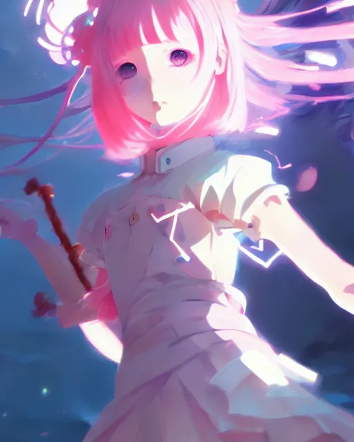 Prompt: pastel magical girl anime screenshot, anime, intricate, sharp focus, illustration, highly detailed, digital painting, concept art, matte, art by ilya kuvshinov and ruan jia and greg rutkowski, masterpiece