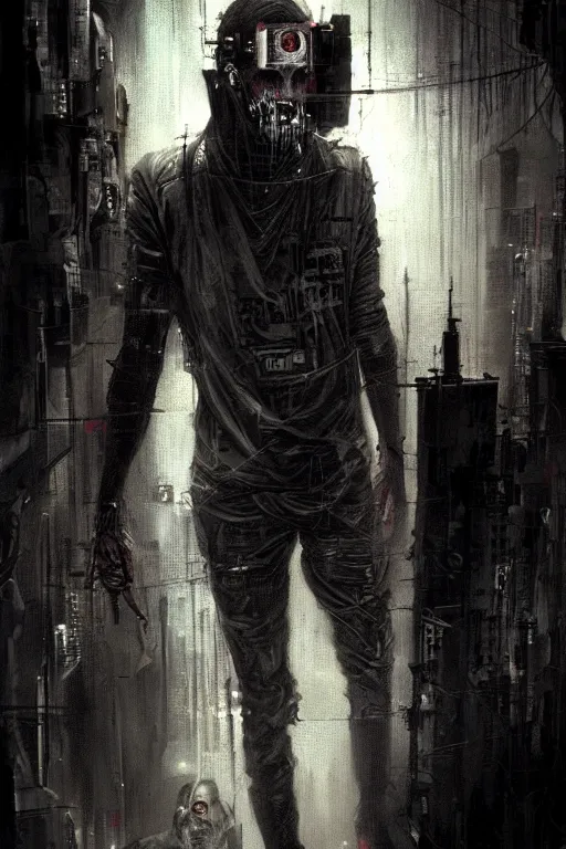 Image similar to a man with a creepy look on his face, cyberpunk art by ben templesmith, cgsociety, neo - figurative, dystopian art, apocalypse art, grotesque