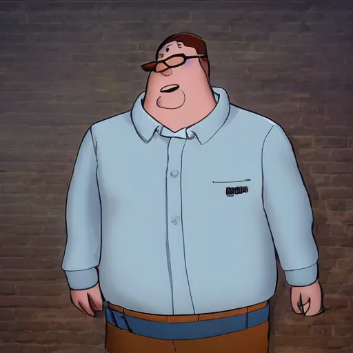 Prompt: disney pixar peter griffin wearing a white button up shirt, detailed, concept artwork, 3 d render official art, cartoony, disney, hq, artstation hd, pixar,