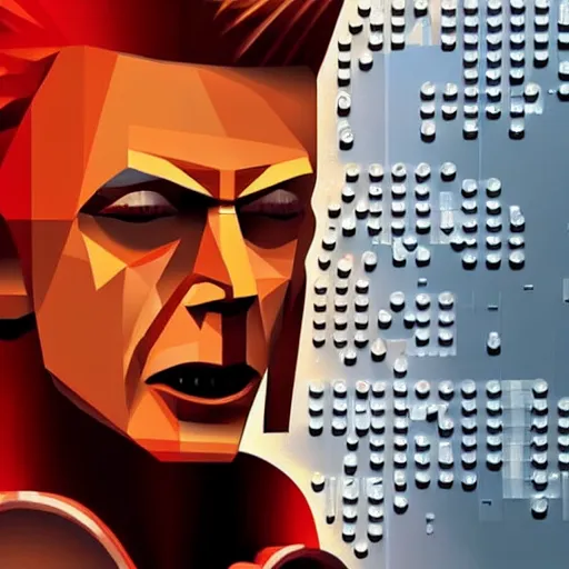 Image similar to a portrait of david bowie as a lego in a cosmic scenic environment, trending on artstation