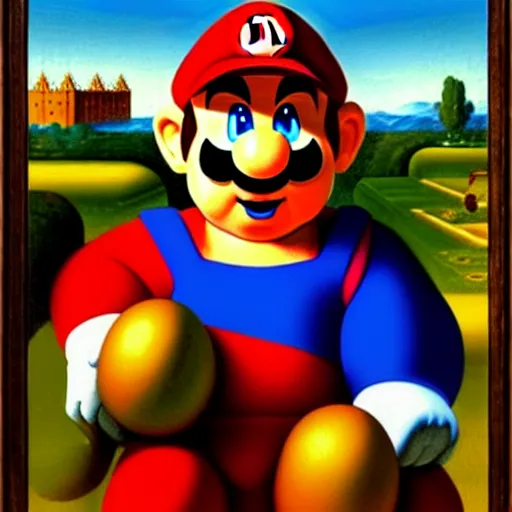 Image similar to a beautiful portrait of super - mario!!!!!! renaissance painting by da vinci featured on artstation