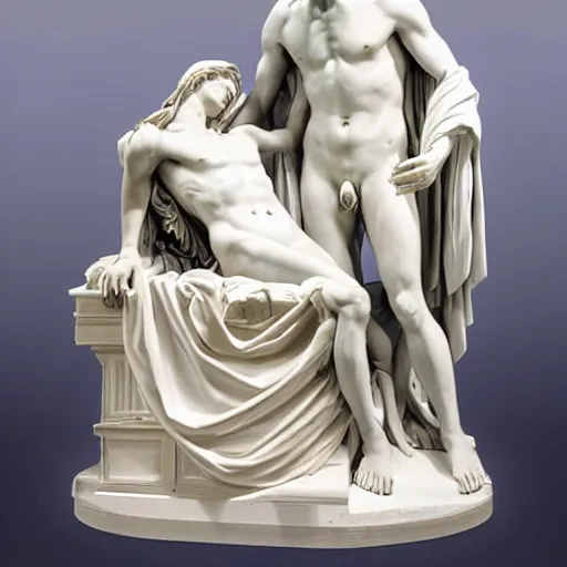 Image similar to a well-lit detailed studio photo of a marble sculpture of the pieta by Antonio Canova