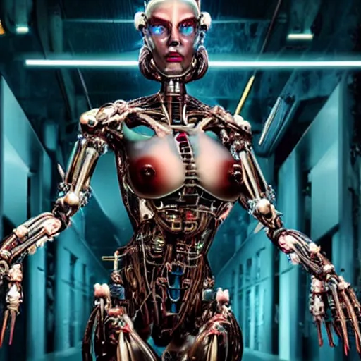 Image similar to amazing movie still of a bio-cybernetic mutant female beast-human