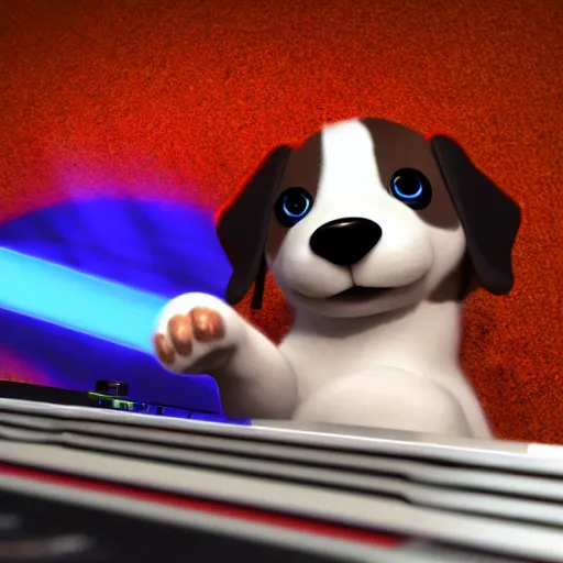 Image similar to puppy as a DJ, 8k, by Pixar