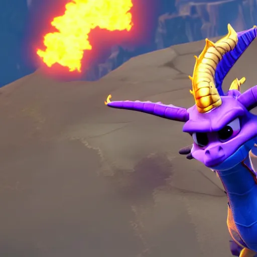 Image similar to Spyro The Dragon breathing fire at his enemy, unreal engine, heroic dragon pose