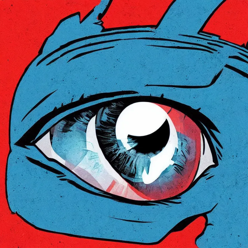 Image similar to giant floating blue eye, comic book cover art inspired by tim doyle and kurzgesagt