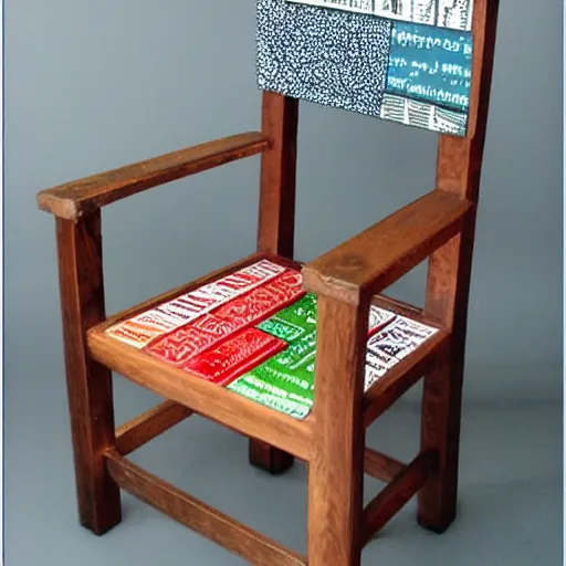 Prompt: Chair made out of stamps from the 20s