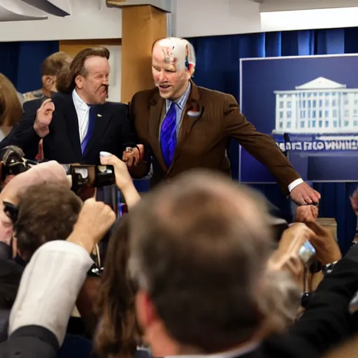 Image similar to the dude abides with joe biden in the press briefing room