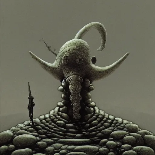 Image similar to squidward as a dark souls boss by zdzisław beksiński