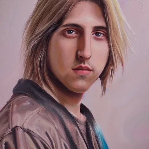 Prompt: a highly detailed oil painting of porter robinson with long blonde hair, portrait