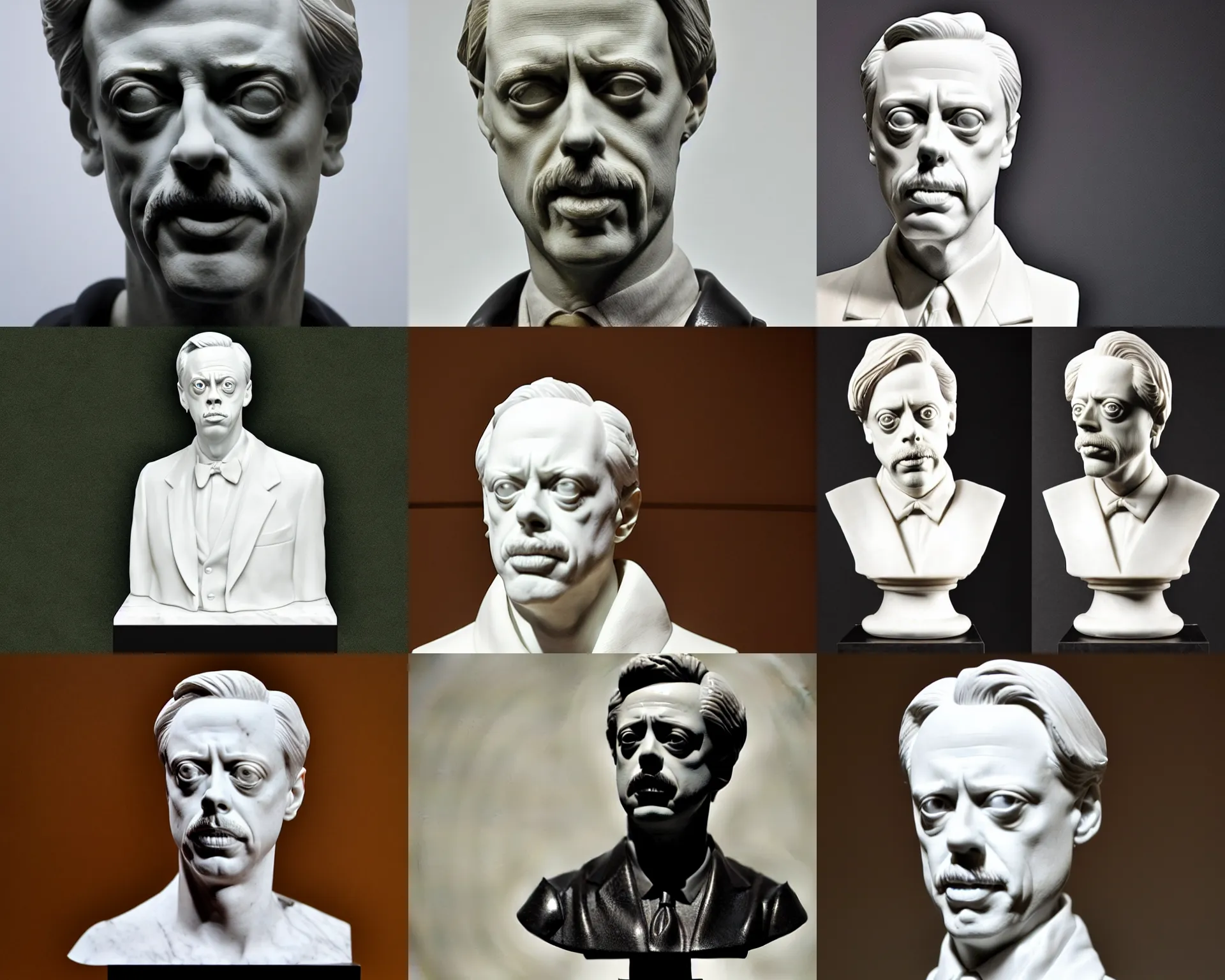 Prompt: a marble bust of steve buscemi