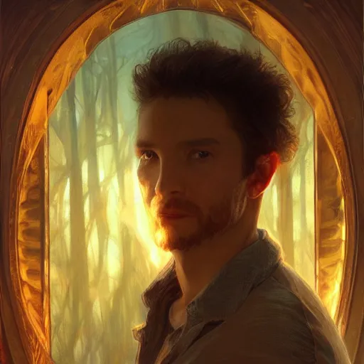 Image similar to selfportrait of a madman looking at his soul in the mirror, portrait, intricate, detailed, volumetric lighting, scenery, digital painting, highly detailed, artstation, sharp focus, illustration, artstation, art by artgerm and greg rutkowski and alphonse mucha