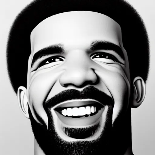 Prompt: drake with a big smile, detailed face, sharp focus