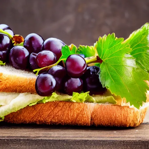 Prompt: a photo of a sandwich of grapes, professional, studio, 4 k