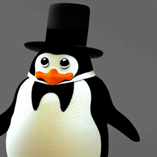 Image similar to a photo of a penguin in a tuxedo and top hat, highly detailed, photorealistic