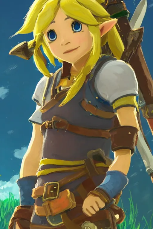Image similar to an in game portrait of isabelle from the legend of zelda breath of the wild, breath of the wild art style.