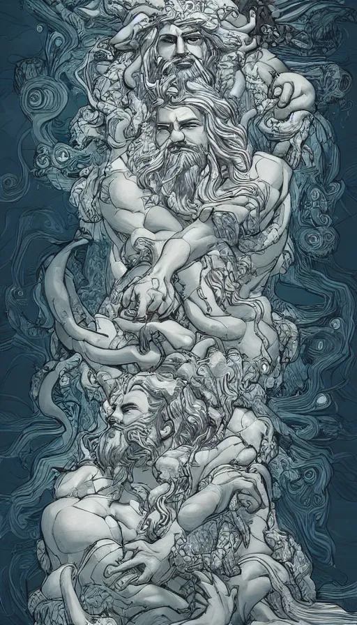 Image similar to zeus, gods, cloudy, highly detailed, digital painting, refreshing, trending on artstation, illustration by james jean