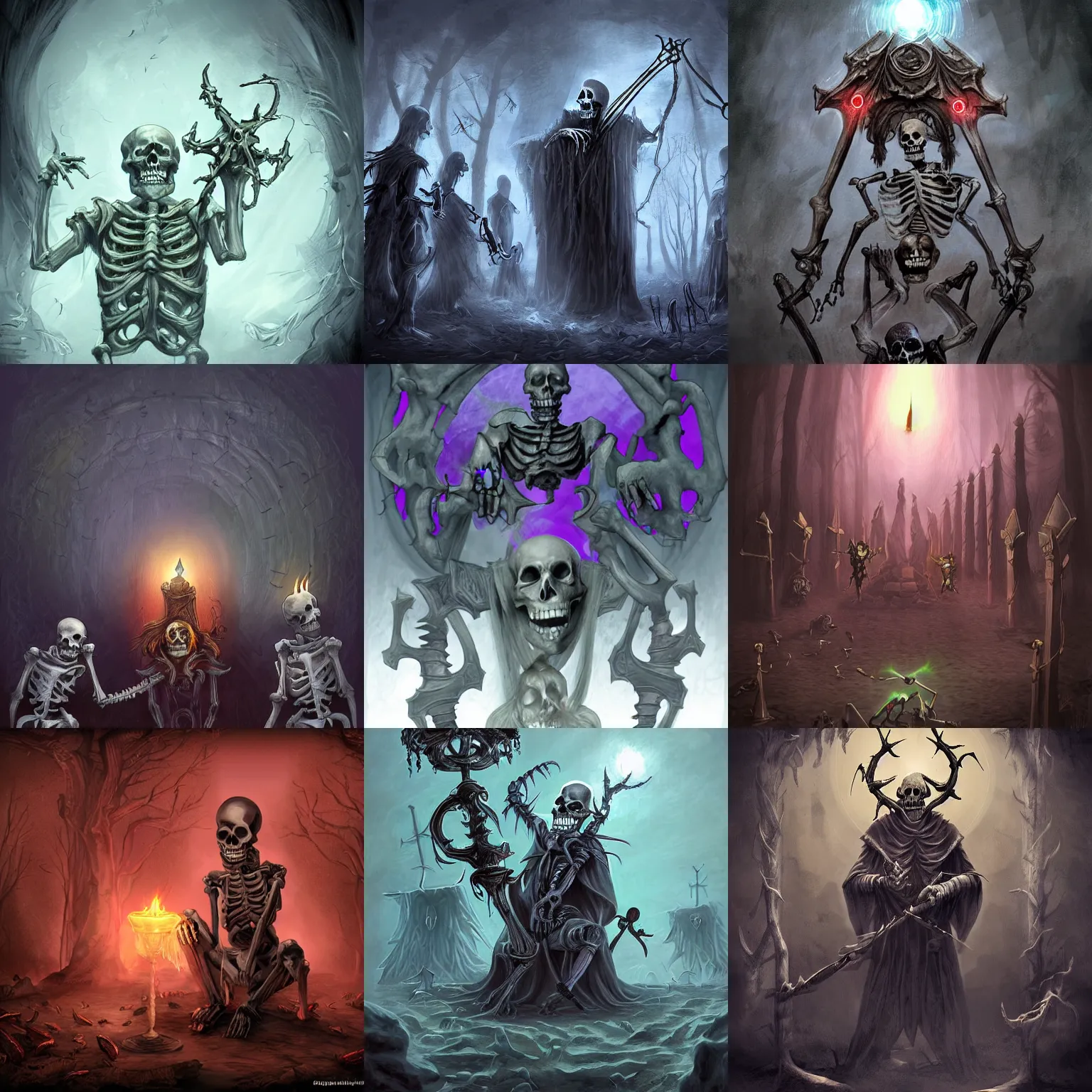 Prompt: Necromancer summoning Skeletons, dark fantasy, magic, digital art